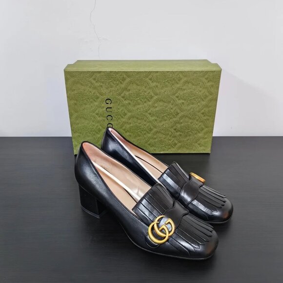 Gucci Shoes - NIB Gucci Women's Black Leather Mid-Heel Marmont Pump Size 34.5